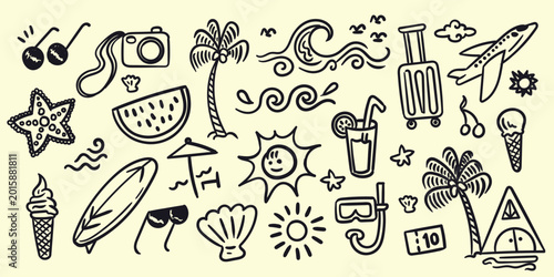 Canvastavla Simple beach and summer doodle collection featuring vacation and beach sport elements