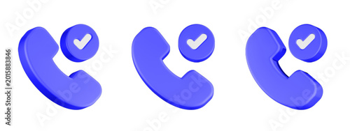 Photos 3d telephone receiver and a checkmark for verified calls, successful communicati