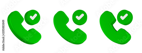 Schilderij op canvas 3d telephone receiver and a checkmark for verified calls, successful communicati