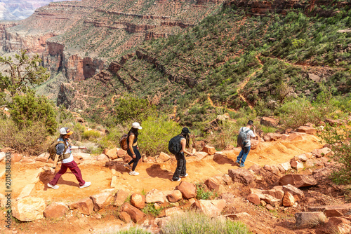 Photography Hikers descending bright angel trail at grand canyon national park