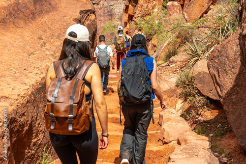 Bild auf Leinwand Hikers descending bright angel trail in grand canyon national park