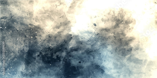 Fotografie Dramatic sun rays pierce through dark overcast clouds as rain falls upon the riv