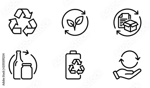 Schilderij op canvas Recycling Icons Set, Eco-Friendly Symbols, Sustainable Living Graphics, Circular