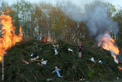 Photos Ignition of large bonfire with witches effigies during spring festival near Libe