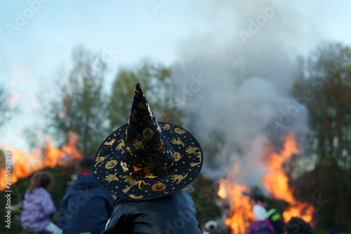 Fotografie Ignition of large bonfire with witches effigies during spring festival near Libe