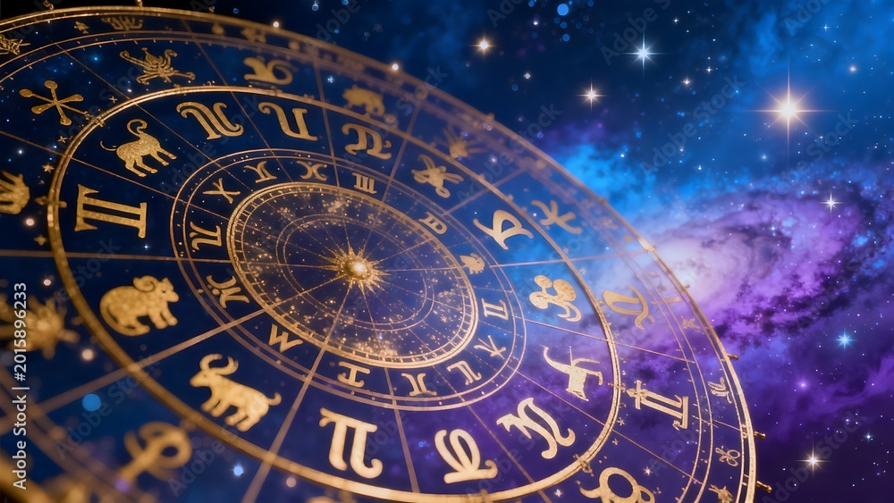 Fototapeta premium Zodiac wheel in starry space