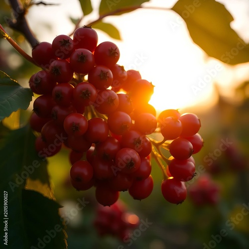 Crimson berry cluster bathed in twilight's embrace, its texture amplified by a whisper of light,  cluster,  artistic