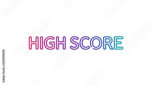The words 'HIGH SCORE' displayed in a vibrant, colorful gradient text on a clean white background, symbolizing gaming achievement.