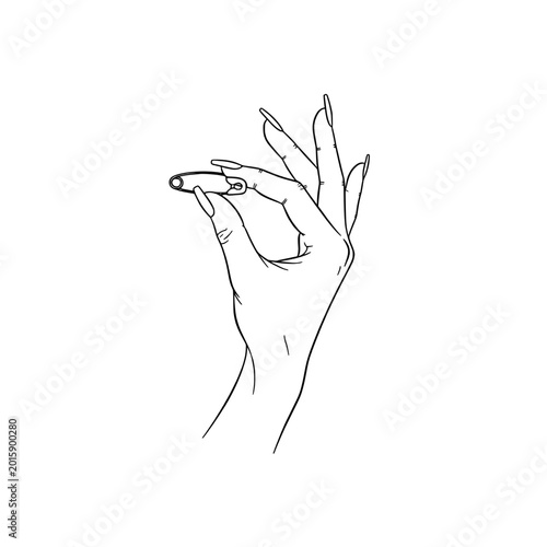 Icon of a beautiful female hand holding a pin, representing concepts of elegance and style