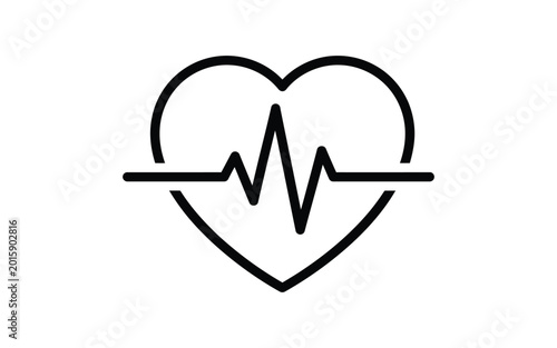 Black heart outline with ekg pulse line overlay heartbeat
