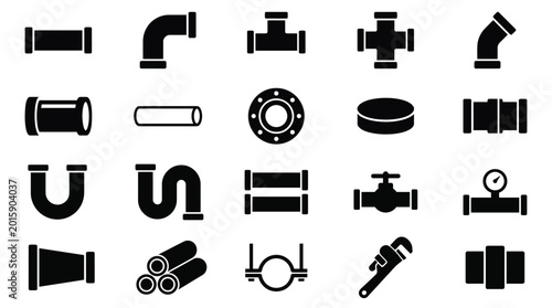 Konstfotografi Plumbing Pipe Fittings and Fixtures Collection Isolated on White Background