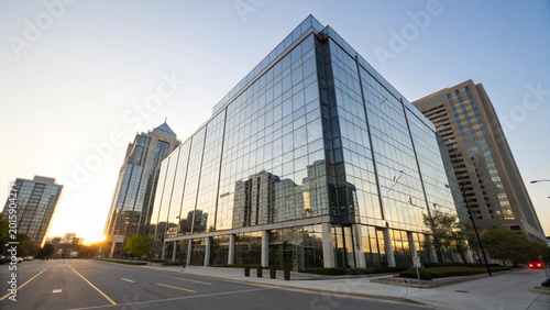 Modern Glass Office Buildings at Sunset