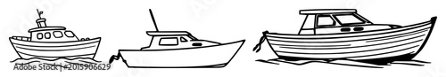 Boat icons set with black line art on white background featuring boats, icons, minimalist, navigation, marine with graphic design and vector illustration