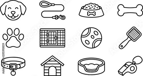 Photos Flat icons set of dog accessories and care items
