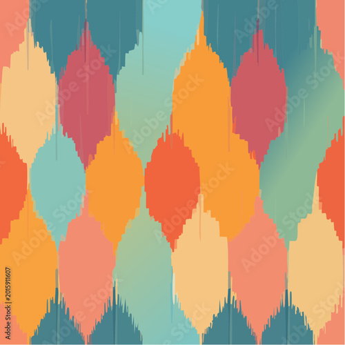 Seamless ethnic ikat textile pattern, blurred geometric vector texture with traditional weaving style