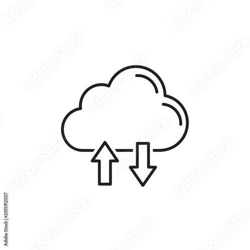 Cloud computing icon with upload and download arrows linear style.