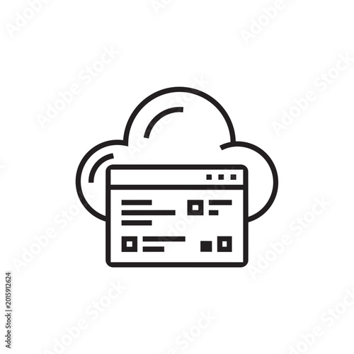 Cloud computing window interface outline vector icon.
