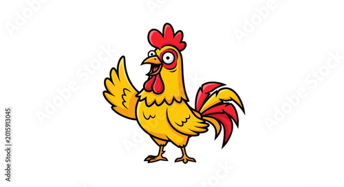 Vászonkép Funny Cartoon Rooster Waving Hello, Cheerful Farm Bird Character