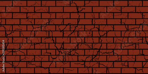 Foto Aged red brick wall with cracks and weathered texture