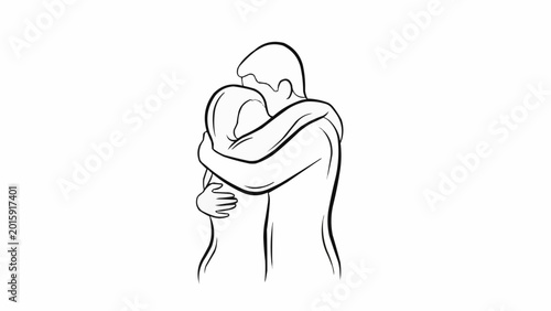 Couple embracing tenderly in a simple line art style