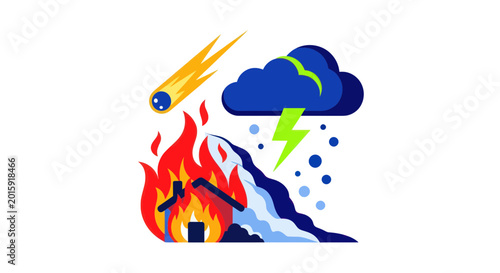 Tableau sur toile Natural Disasters Collage: Fire, Flood, Storm, Meteorite