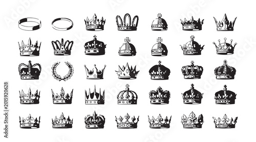 Schilderij op canvas Collection of various royal crown silhouettes for design elements and heraldic symbols on white