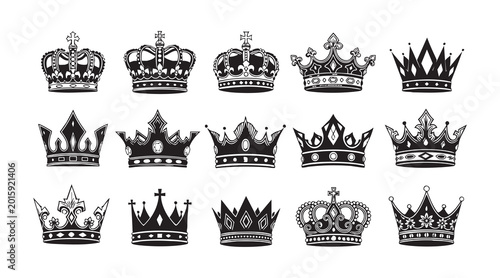 Foto Ornate royal crown collection for heraldry design elements featuring majestic headpieces and tiaras