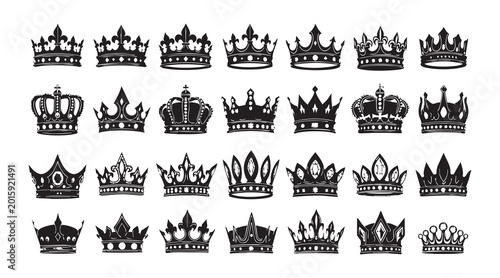 Schilderij op canvas Monarchy symbols collection featuring diverse crown icons for imperial branding and heraldic design