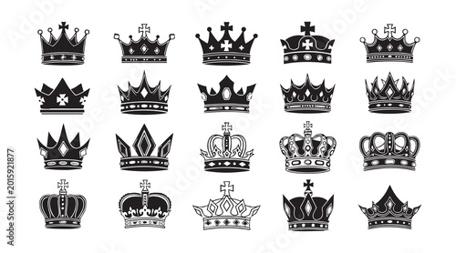 Photography Heraldic crown shapes for graphic design projects including diverse royal silhouettes and noble icons