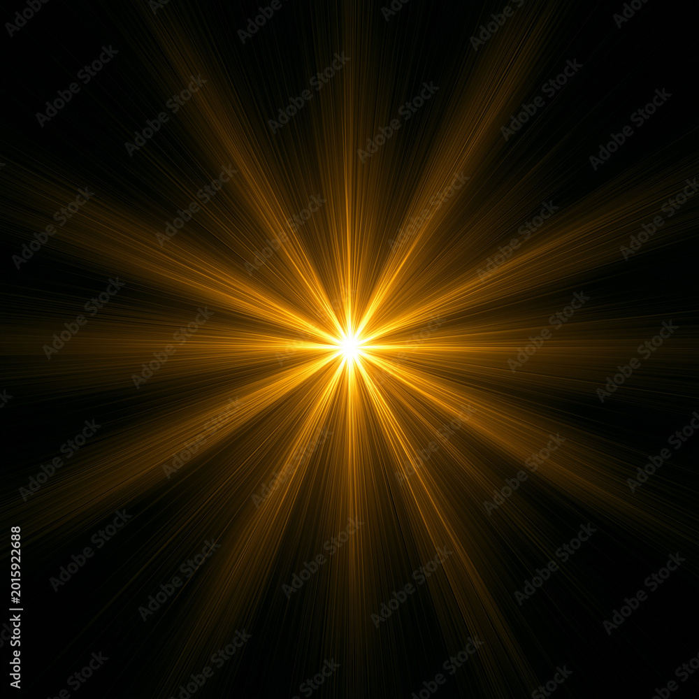 Obraz premium Gold star light sparkle with golden flares and cinematic glow effect