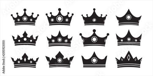 Canvastavla Collection of royal crowns and king emblems isolated on white background