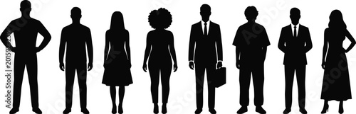 фотографія Large set of black silhouettes featuring a diverse row of people in professional