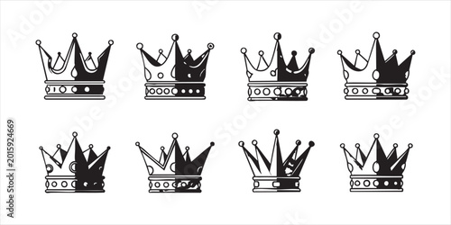Fotografi Eight creative crowns with two-tone fill pattern, vintage style vector set
