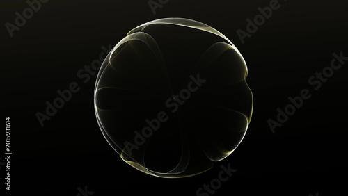 Foto Dark glass sphere with soft yellow glow, abstract futuristic orb with subtle energy light, minimal black background and elegant digital mood