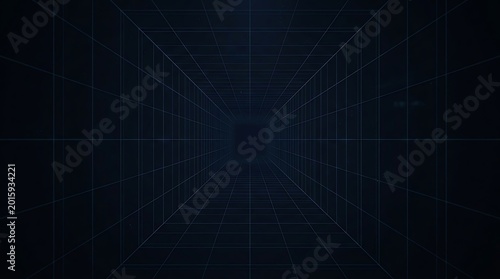 Abstract futuristic dark blue grid tunnel with futuristic abstract technology perspective geometric