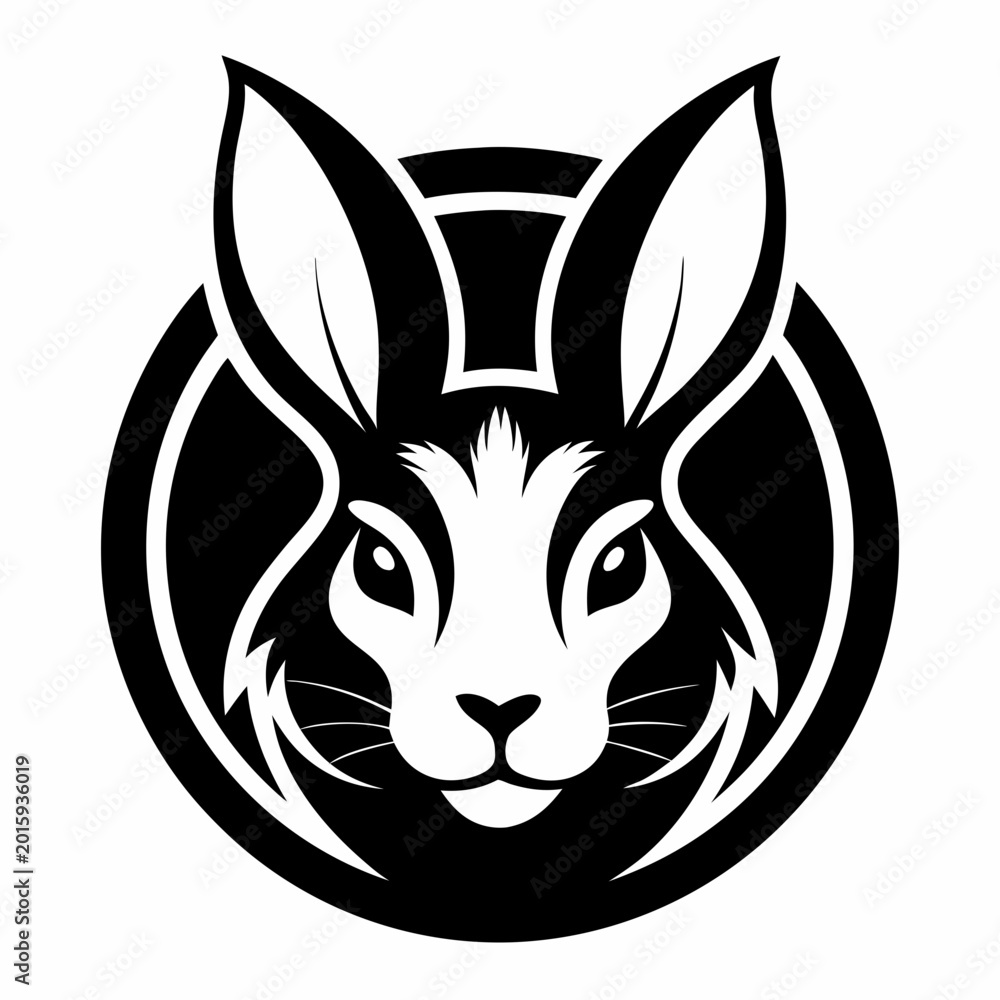 Fototapeta premium A sleek black and white vector illustration of a rabbit head enclosed in a circular frame serving as a stylish logo or icon design