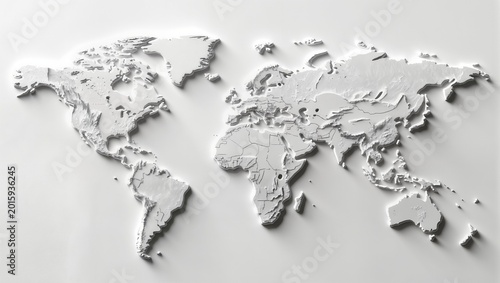 Clean Minimalist 3D World Map Illustration on a Textured White Background