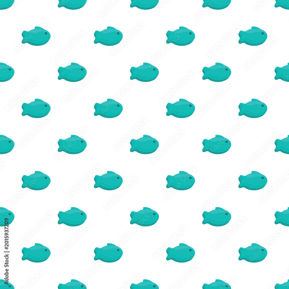 Obraz premium Blue cartoon fish creating a simple repeating pattern on a white background