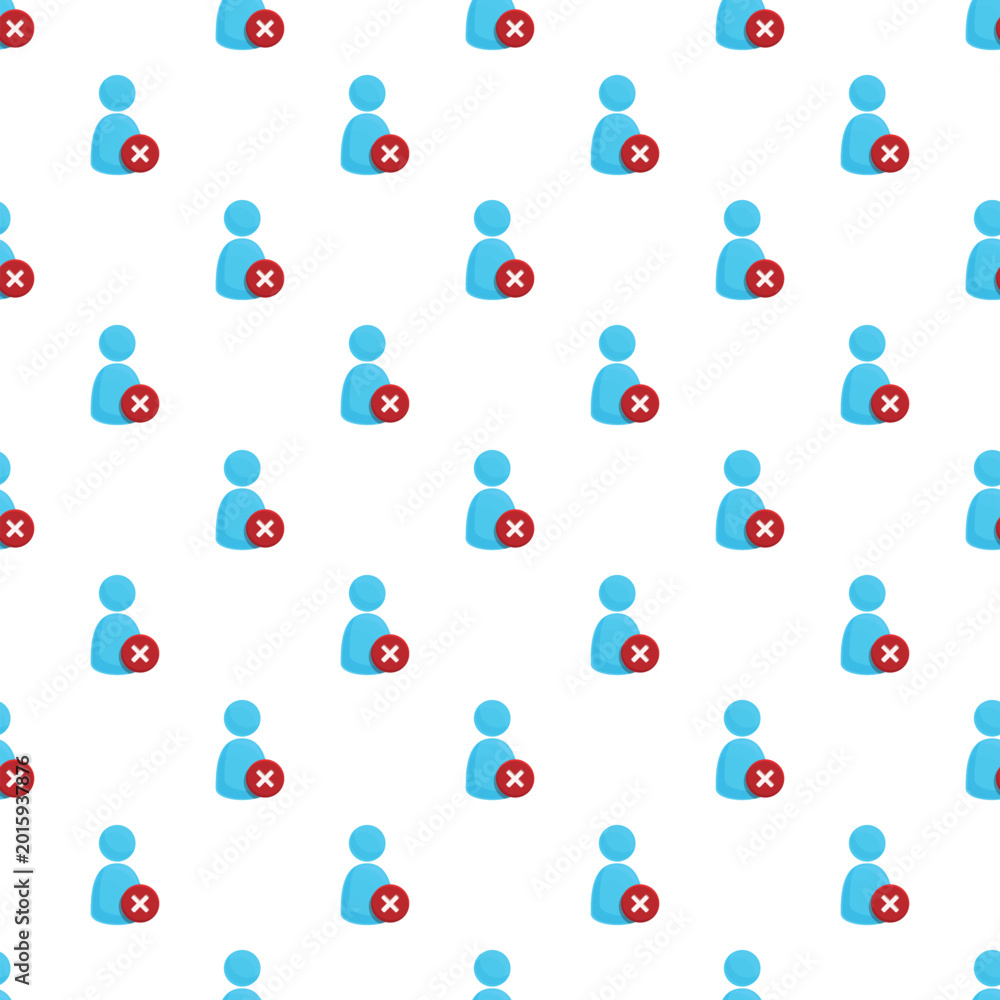 Fototapeta premium Seamless pattern with blue user figures and red delete icons, symbolizing account removal