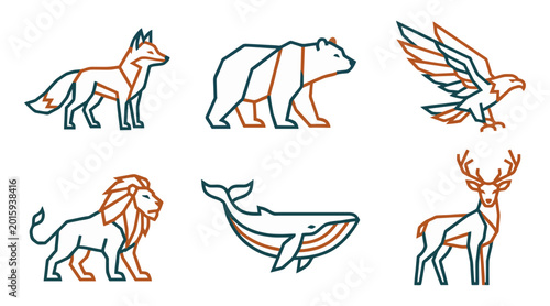 Canvas Print Minimalist vector illustration set featuring geometric wild animals including a