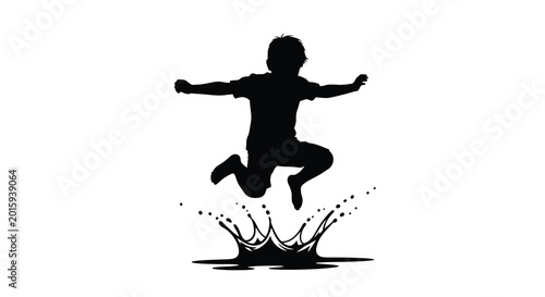Jumping boy silhouette with water splash against white background