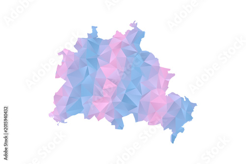 Quadro em tela Berlin Map - Polygon Style Vector Illustration in Pastel Blue and Pink Gradient, Low Poly Geometric Design, Isolated on White Background for Infographics and Education