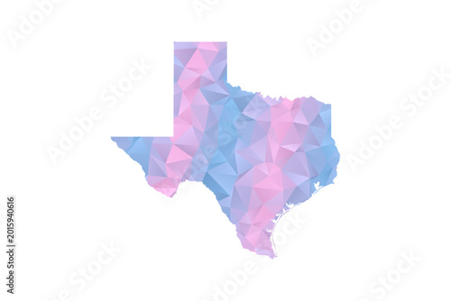 Foto Texas Map - Polygon Style Vector Illustration in Pastel Blue and Pink Gradient, Low Poly Geometric Design, Isolated on White Background for Infographics and Education