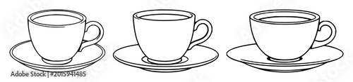 Fotografía Espresso cup and saucer set with minimalist black line art design featuring drin