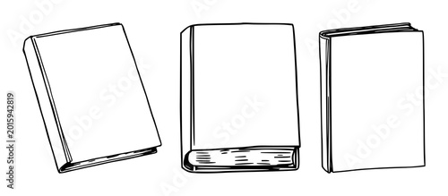 Foto Hardcover book set with crisp black line art on pristine white background featur