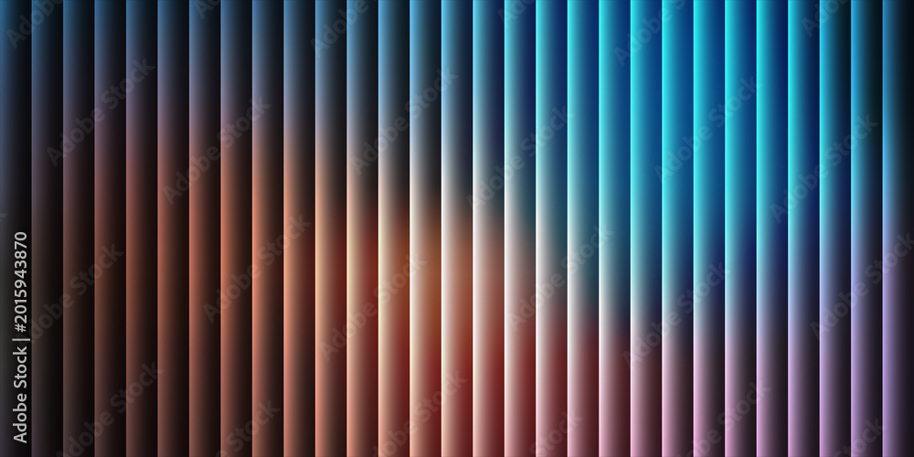Fototapeta premium Abstract background with vertical stripes and glowing light effect in blue, orange and purple colors