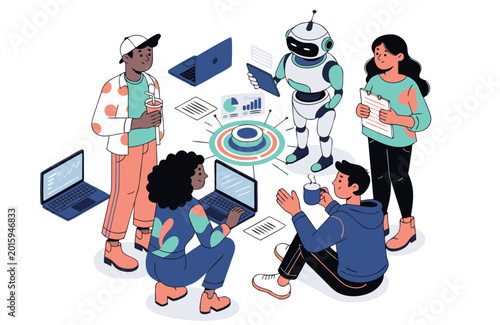 a flat vector illustration concept representing global internet communication and social network connection with Ai