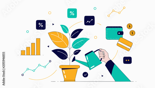 Flat vector of business and finance for web design featuring technology 
