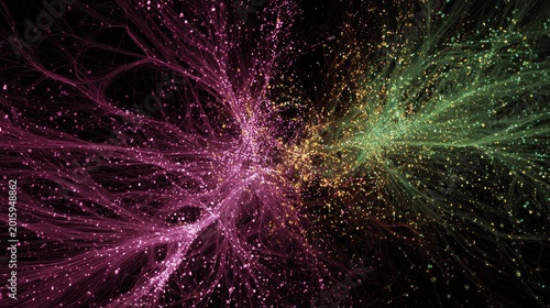 Cosmic filaments of glowing particles against a dark void