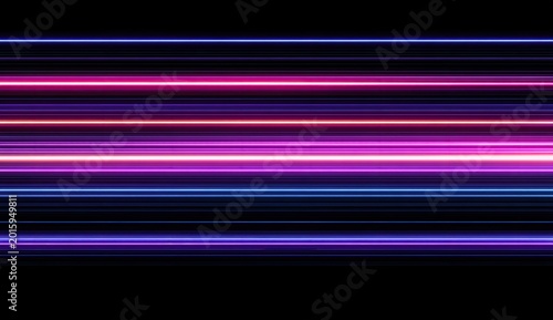 Horizontal neon light streaks in pink, purple, and blue